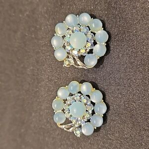 STAR Brand Vintage Moonstone & Aurora Borealis Clip-on Earrings
